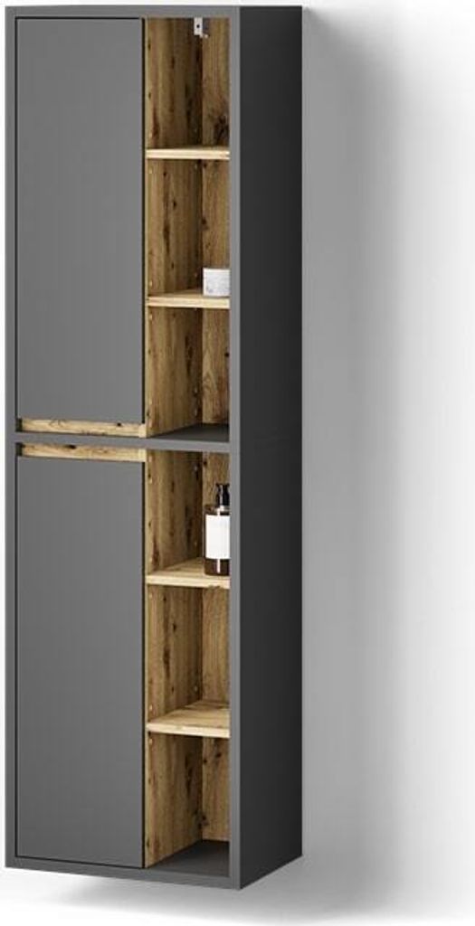 Badschrank Livinity Vomano Anthrazit 50 x 170 cm mit Türen, und offenen Fächern, Model 52776