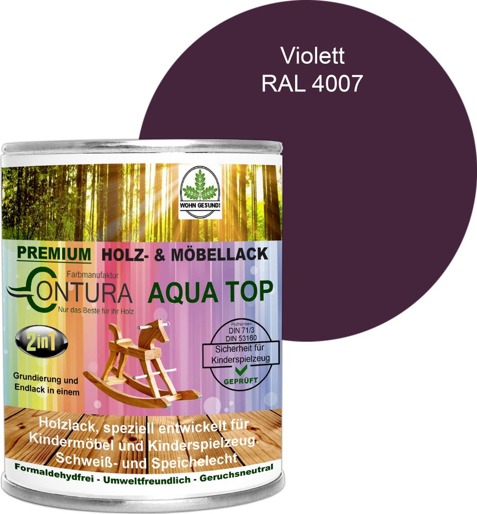 Contura 750ml. Möbellack Lack für Kinderspielzeug Buntlack DIN EN71/3 Buntlack Holzlack - RAL 4007 Violett
