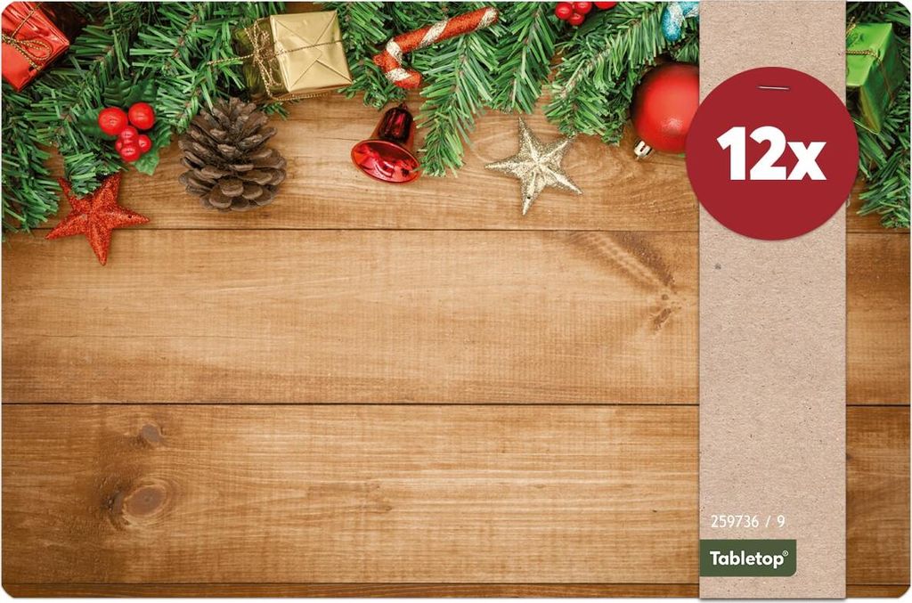 Abwaschbare Tischsets 12er Set Weihnachten Holz Deko