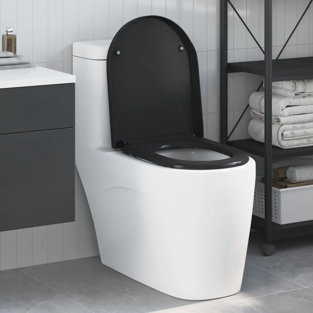 vidaXL Sedile per WC nero 49 x 36 x 4 cm Duroplast
