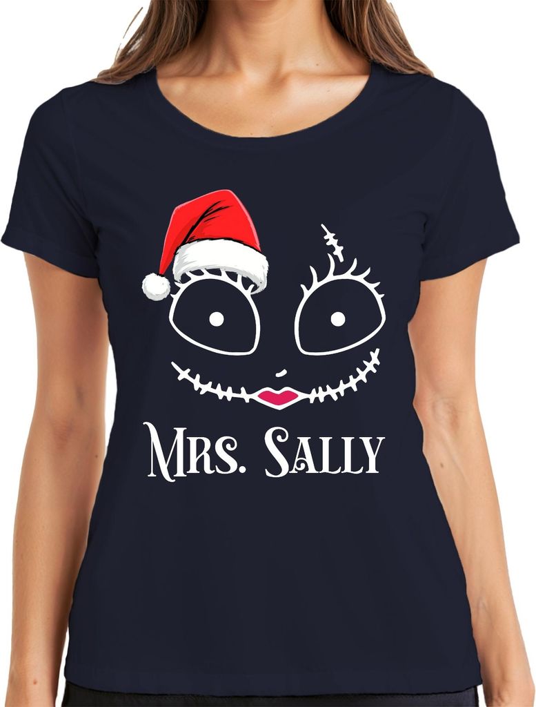 Mrs Sally Weihnachten Skellington Pärchen Liebespaar Lippen Rosa Damen T-Shirt, Navy, XXL