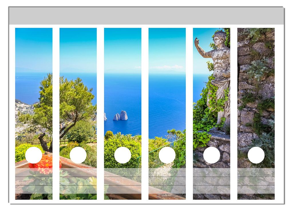 Wallario Ordnerrücken Sticker, selbstklebend für breite Ordner, 6 Stück, Motiv Mediterraner Ausblick