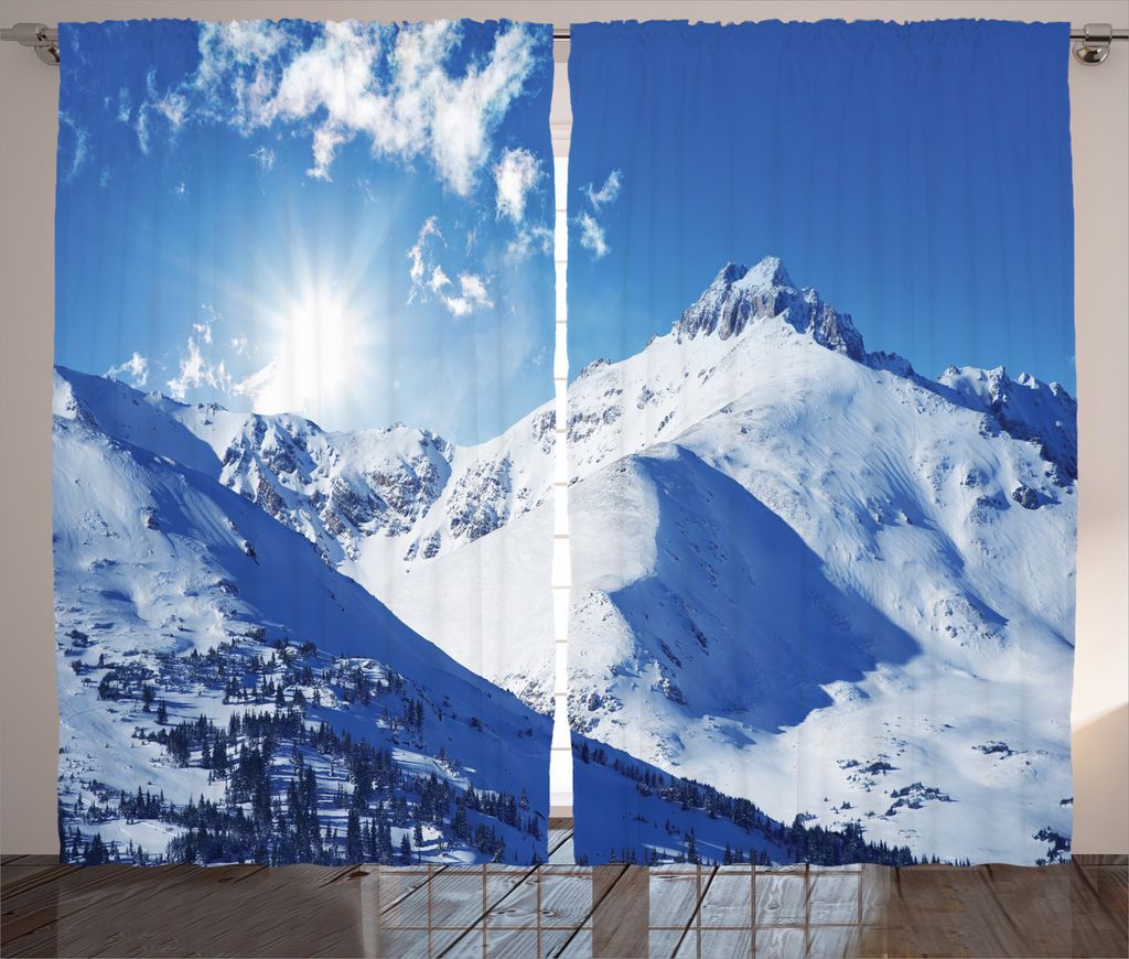 ABAKUHAUS Weiß Rustikaler Gardine, Sonnenaufgang am Berg, Schlafzimmer Kräuselband Vorhang mit Schlaufen und Haken, 280 x 245 cm, Weiß Blau