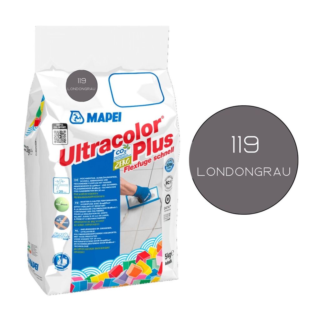 MAPEI ULTRACOLOR PLUS Fugenmörtel 119 londongrau 5 kg Flexfuge ohne Ausblühen schnell trocknend