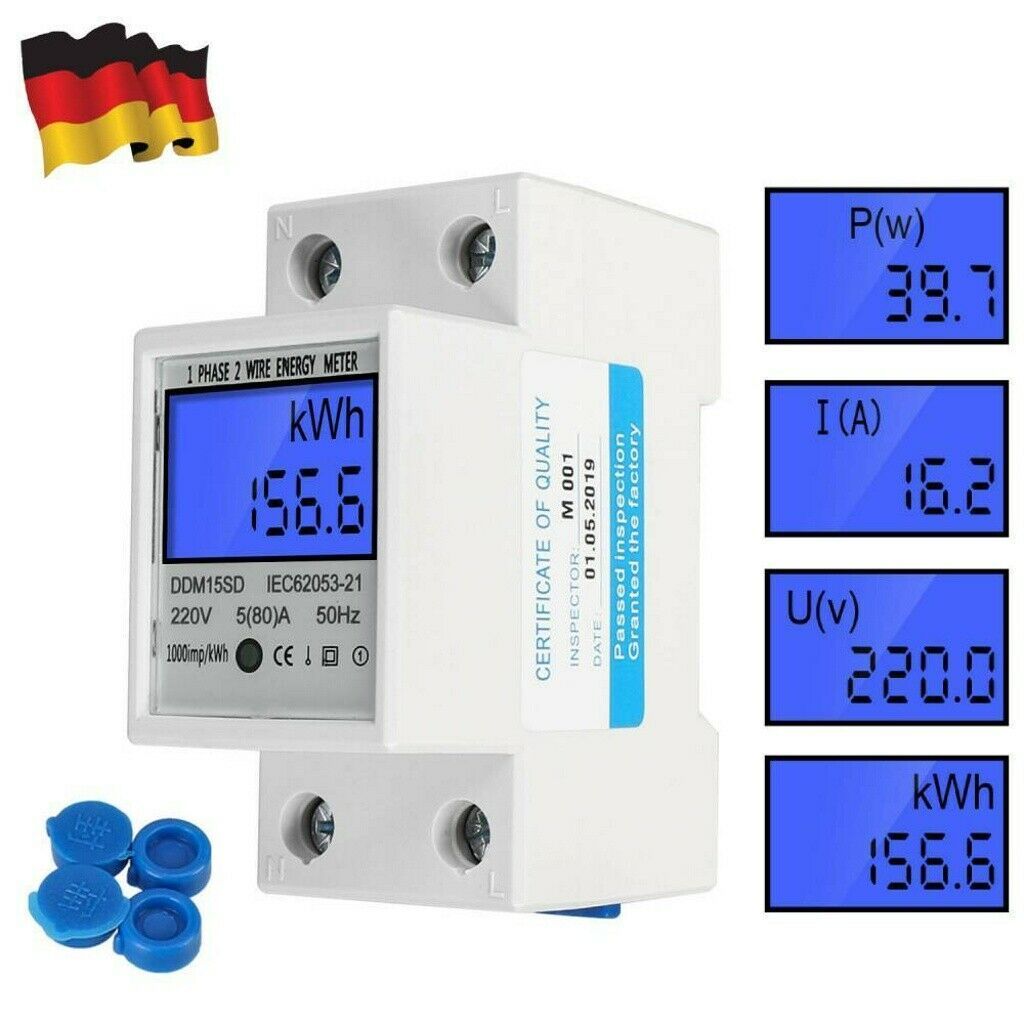 5-32A 230V Digital Stromzähler Energiezähler Hutschiene Spannung Wattmeter DE 