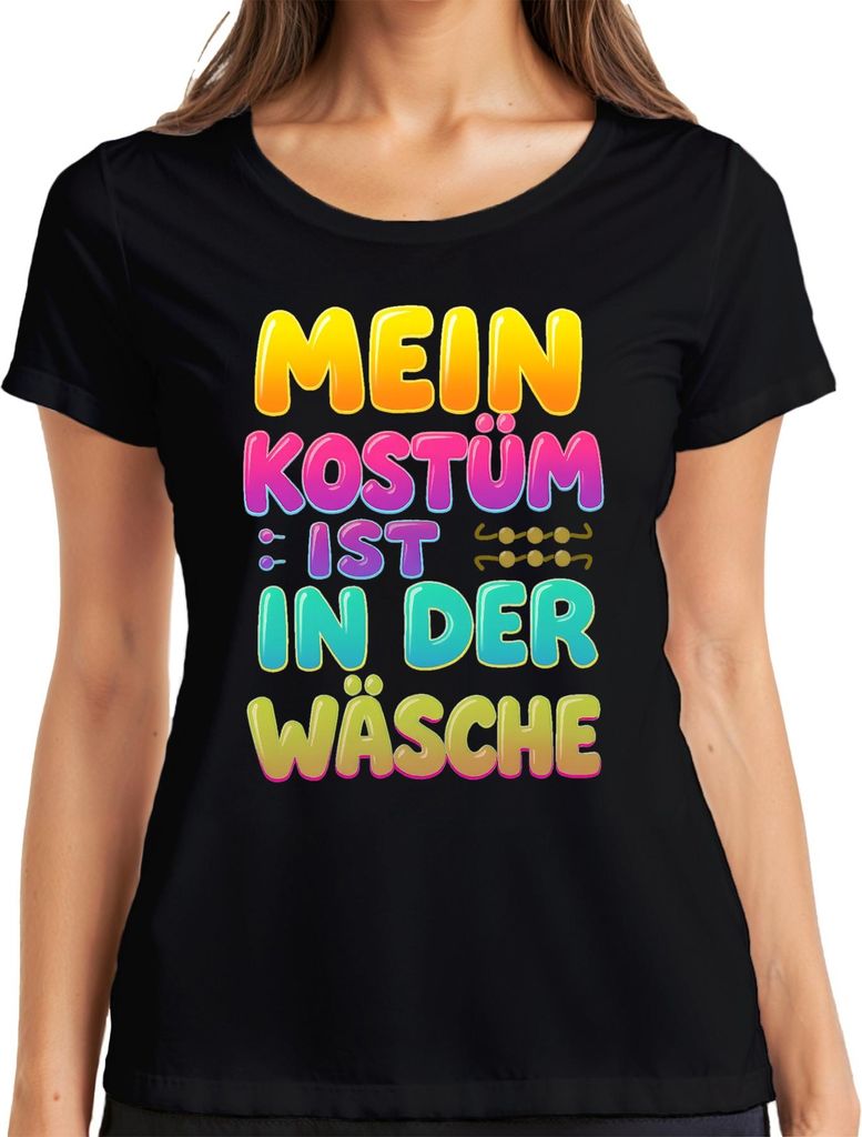 Mein Kostüm ist in der Wäsche lustig Fasching Karneval Geschenk Damen T-Shirt, Schwarz, S
