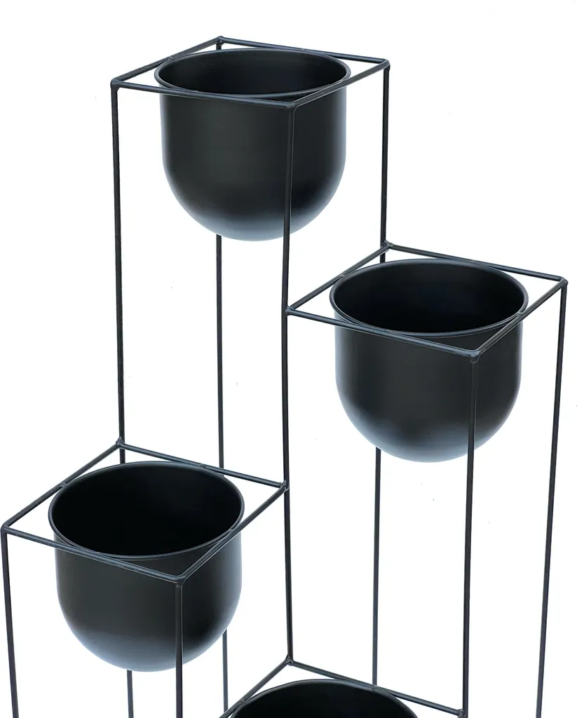 Support plantes intérieur type escalier fleurs en métal noir de 90cm