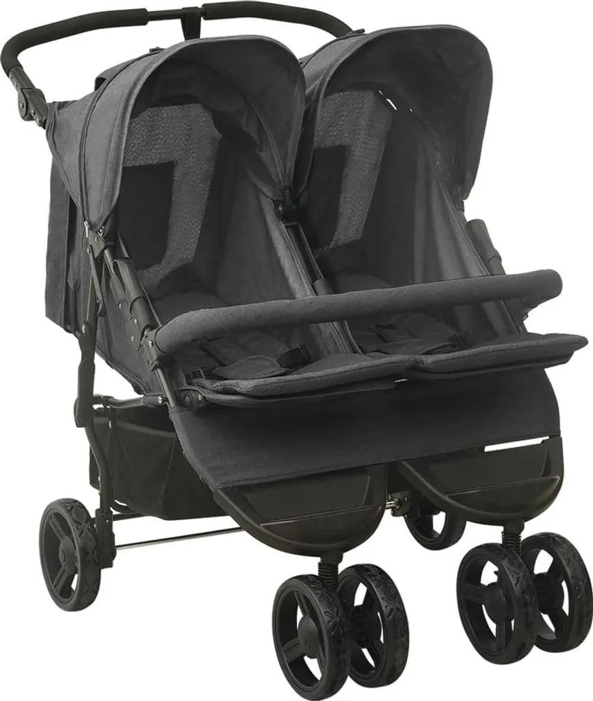 Poussette double anthracite acier : déplacez deux enfants sans effort