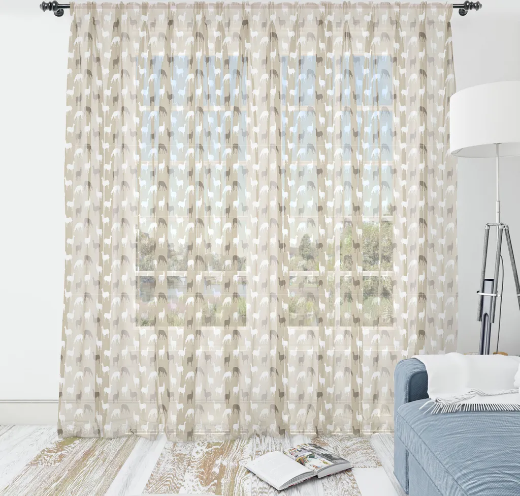 ABAKUHAUS Arazzo in alpaca, Sudamericano Camelli Simpatici animali boho Lama Divertenti peruviani Prato Cartoon, Soggiorno Camera da letto Tessuto da parete in raso setoso, 274 cm x 274 cm, Bianco Tan e Umbra