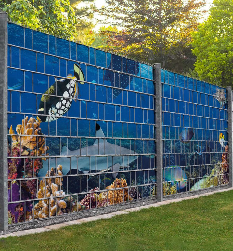 Sichtschutzstreifen Unterwassertiere im Meer Sichtschutz Garten Zaun - Teil1 + Teil2 - 500x180cm