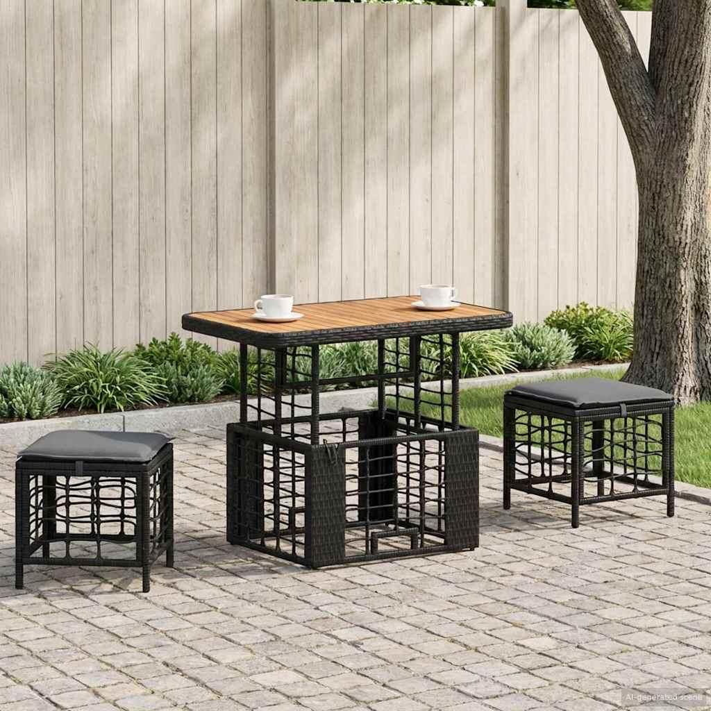 Garten Essgruppe mit Kissen 3 pcs Schwarz und Grau - Gartenmöbelgarnituren DE1088