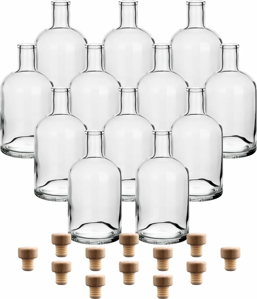 Set 12 Bottiglie Vetro 700ml con Tappo per Liquori Gin e Whisky