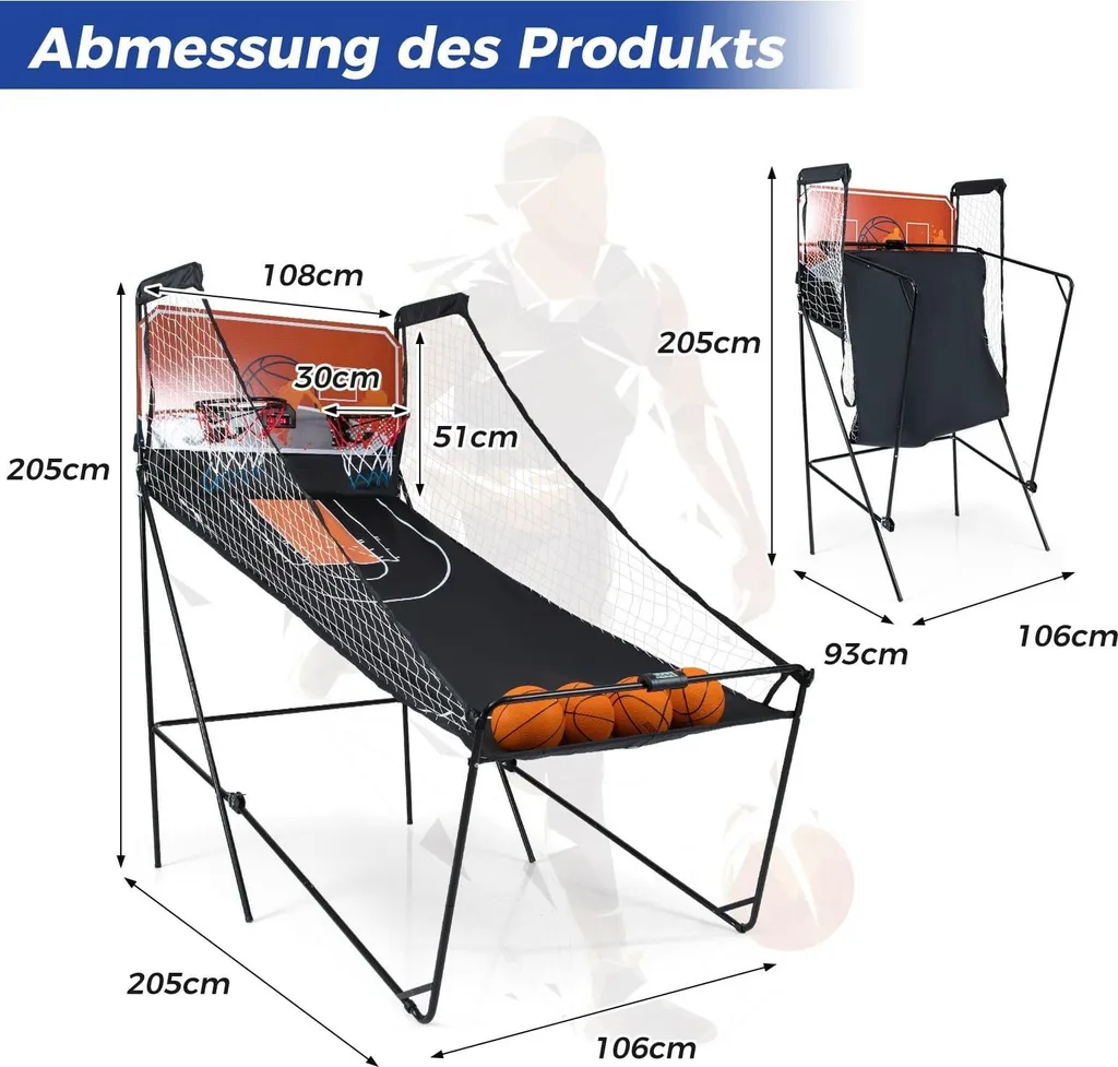 Jeu de basket arcade pliable 8 modes avec compteur électronique - 2