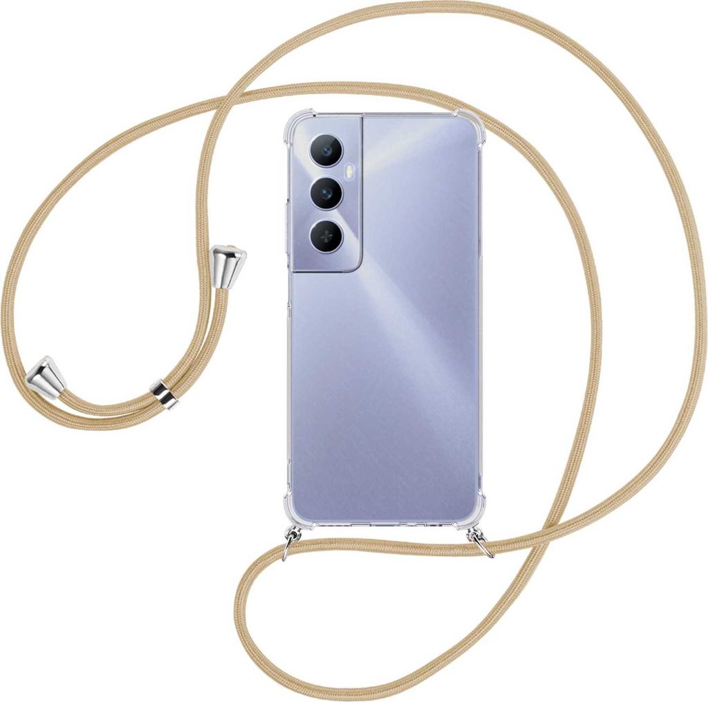 Handykette Backcover-Schutzhülle mit Band (Metall silberfarben) für Realme C65 4G - caramel