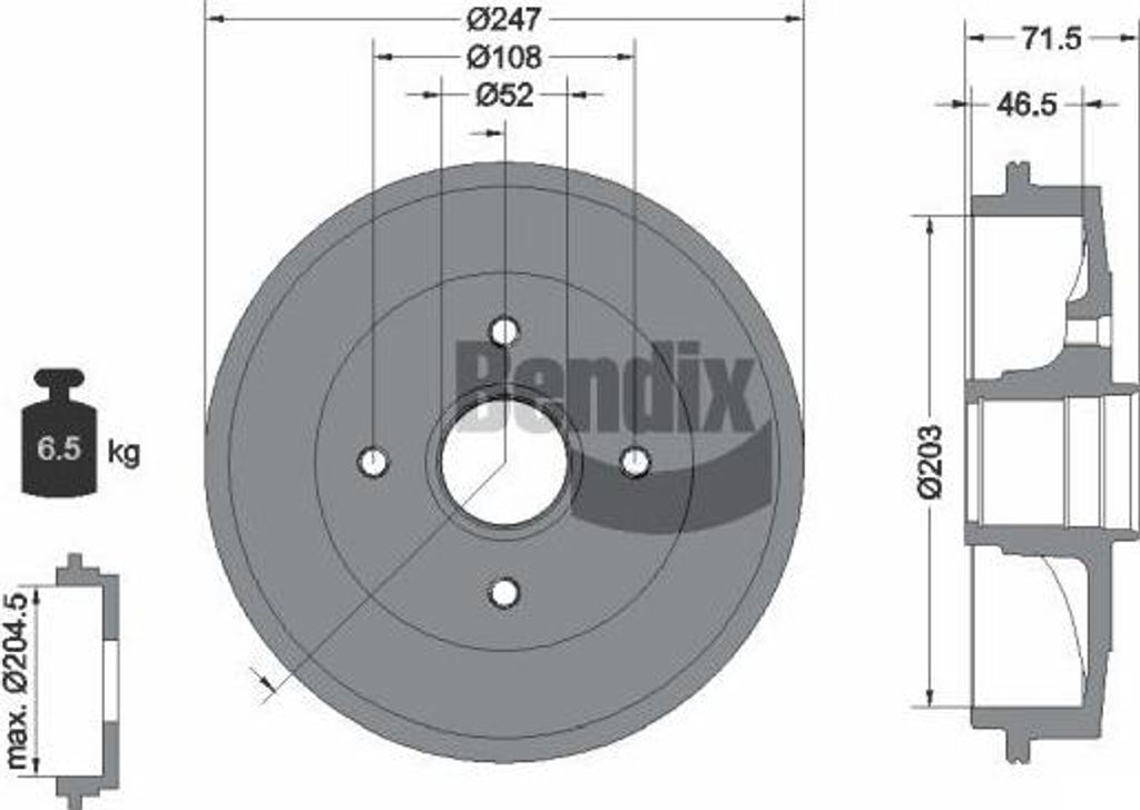 BENDIX Braking BDM1079 Bremstrommel OE 424741 kompatibel mit Saxo, 106, 206