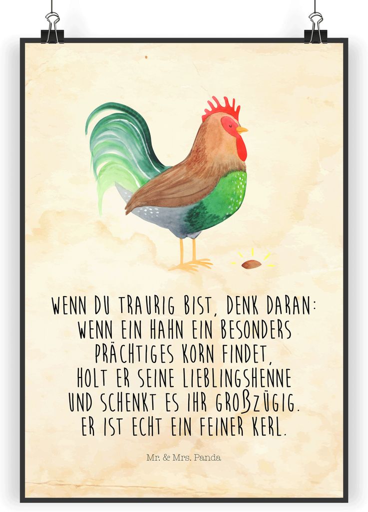 Mr. & Mrs. Panda Bild Hahn Korn DIN A5 - Vintage - Geschenk, drucke, wanddeko, Posterdruck, Eier, Plakat, Bauernhof, Natur, Henne, Wandbild