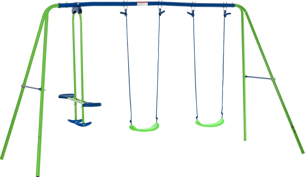 Balançoire portique enfant Outsunny 3-en-1 en métal vert - Charge 180kg