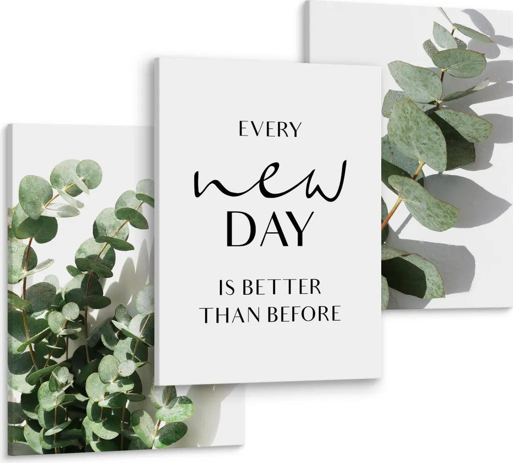 Quadri Foglie Eucalipto 3D - Set 3 Pezzi 30x40 per Casa e Soggiorno