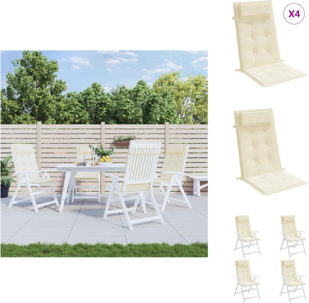 vidaXL Cuscini per sedia con schienale alto 4 pezzi. Tessuto Oxford crema - Cuscino di seduta