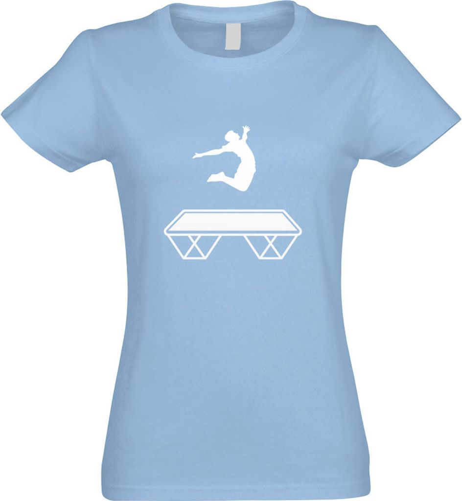 Kiwistar - T-Shirt tailliert - Damen - himmelblau - Trampolin Springen Figur - mit Motiv Bedruckt - Funshirt Design - Sport - Freizeit - Damen - XL