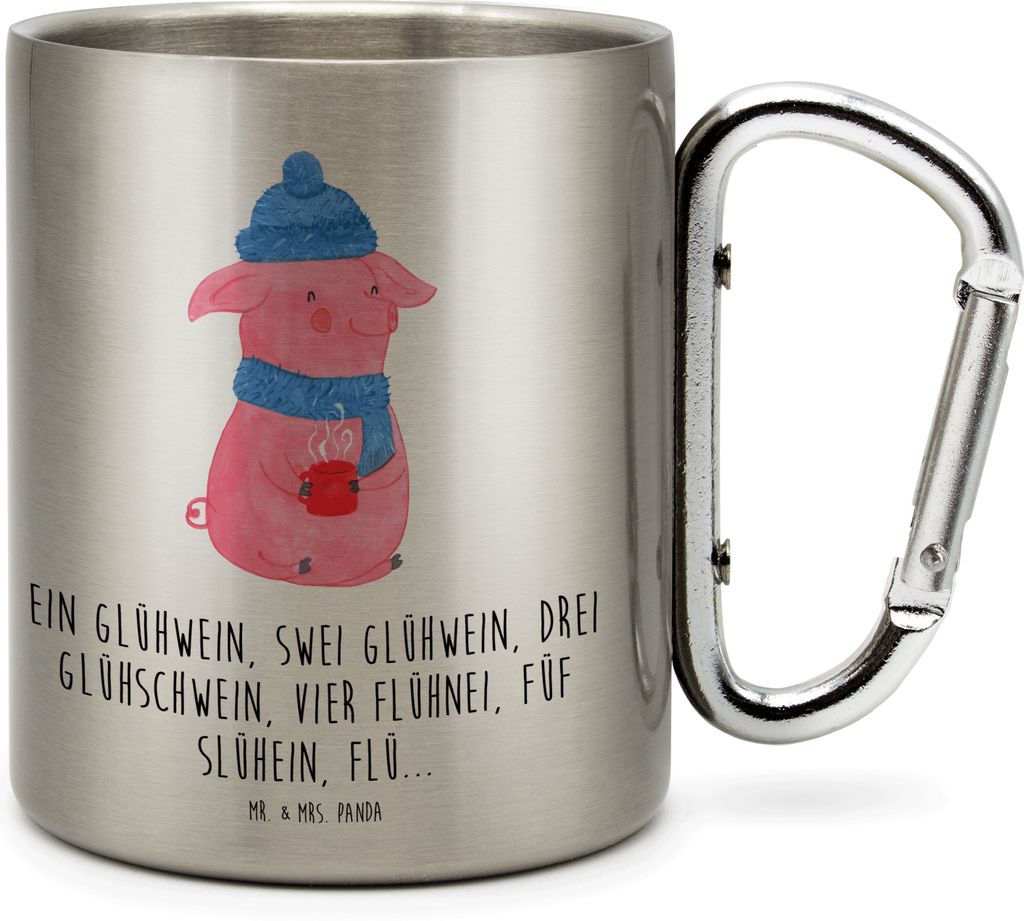 Mr. & Mrs. Panda Edelstahlbecher Schweinchen Glühwein - Transparent - Geschenk, Betrunken, Isolierbecher, Weihnachtsdeko, Teebecher, Spruch, Therm...