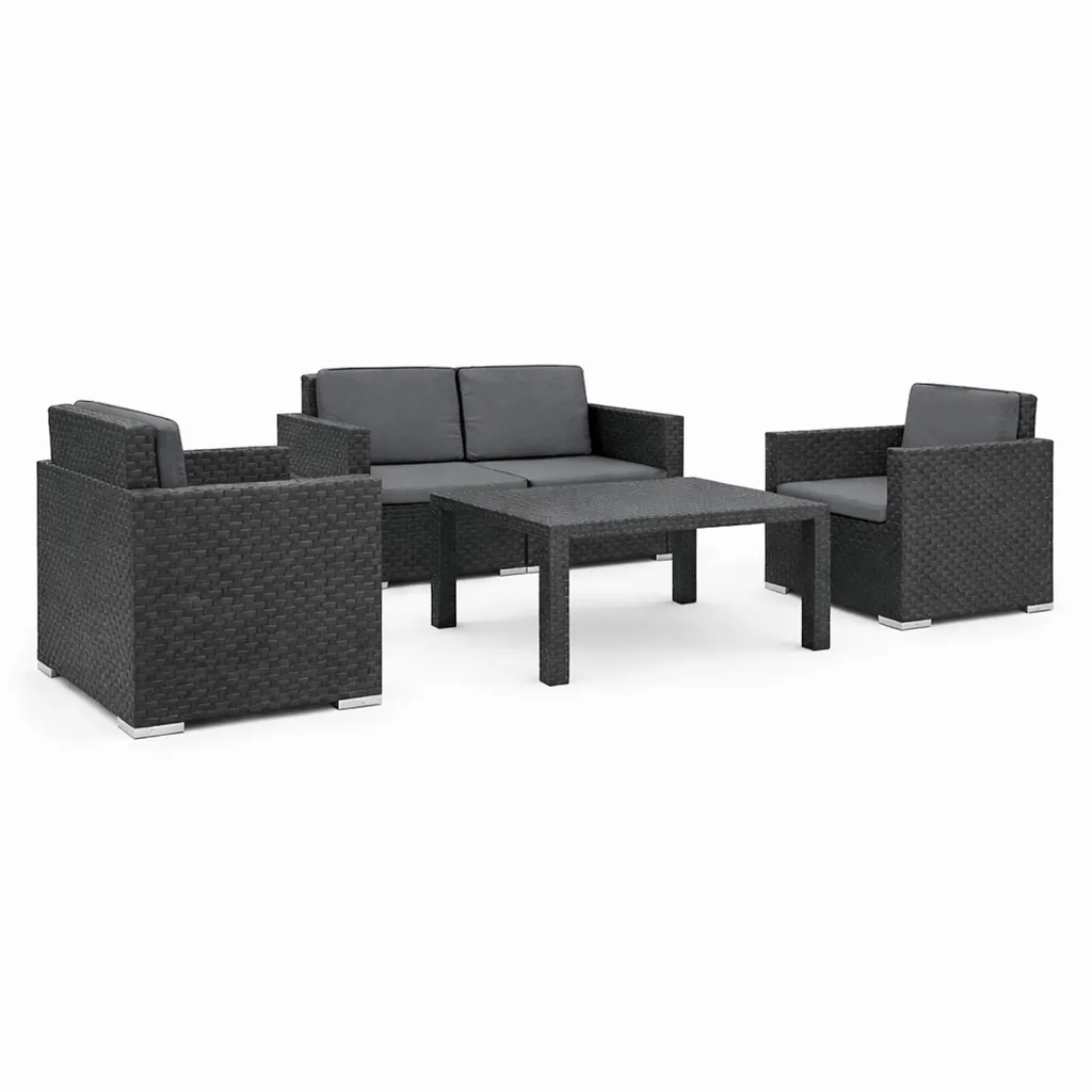 Ensemble de salon détente 4 pièces aspect rotin pour balcon et jardin