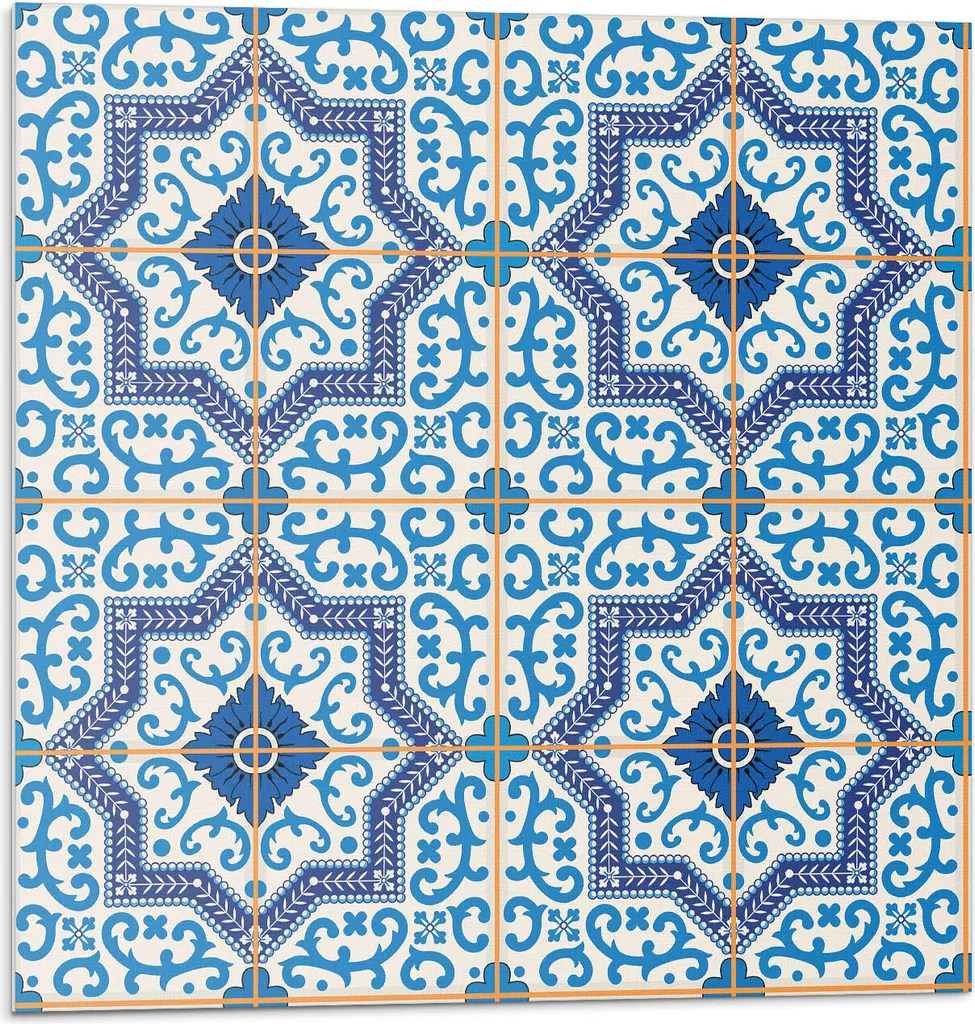 Motivo a piastrelle con ornamenti - Autoadesivo - Rivestimenti murali - Pannello murale - Decorazioni murali - Pannelli murali decorativi - Pannelli murali 3D - Design murale autoadesivo - 4 pezzi 50 x 50 cm