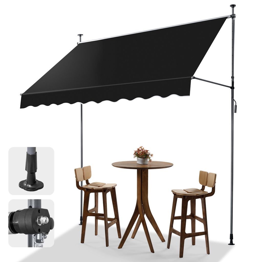 FCH Balkonmarkise 250x120x(200-300) cm Gelenkarm Markise Klemmmarkise Sonnenmarkise Balkon ohne Bohren - Beschattung Terrasse & Balkon