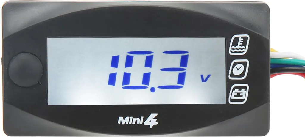 Termometro digitale 4 in 1 per moto con schermo LCD, misuratore di tensione, tempo e temperatura dell'acqua del motore, adattatore universale DC12V da 18 mm a T