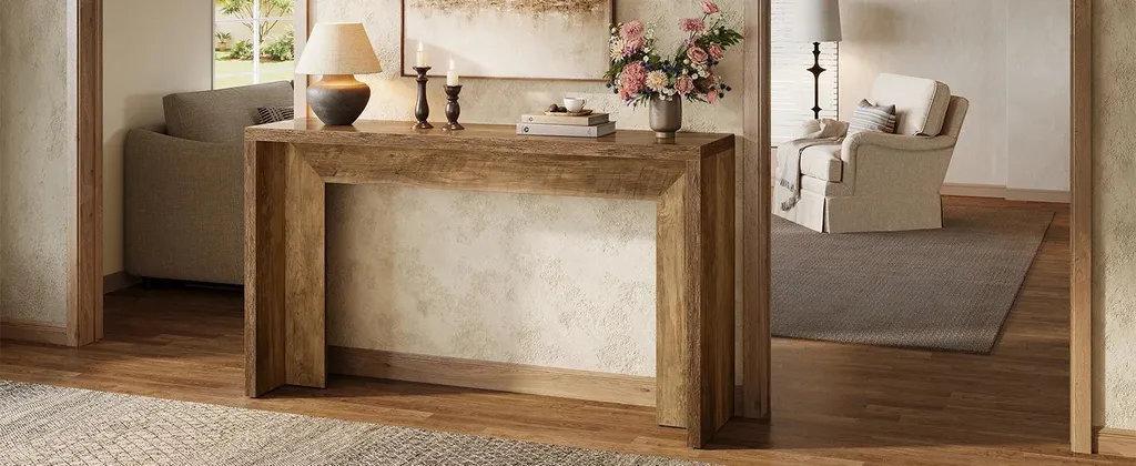 Table console bois gris clair 140cm style antique format extra fin - 9