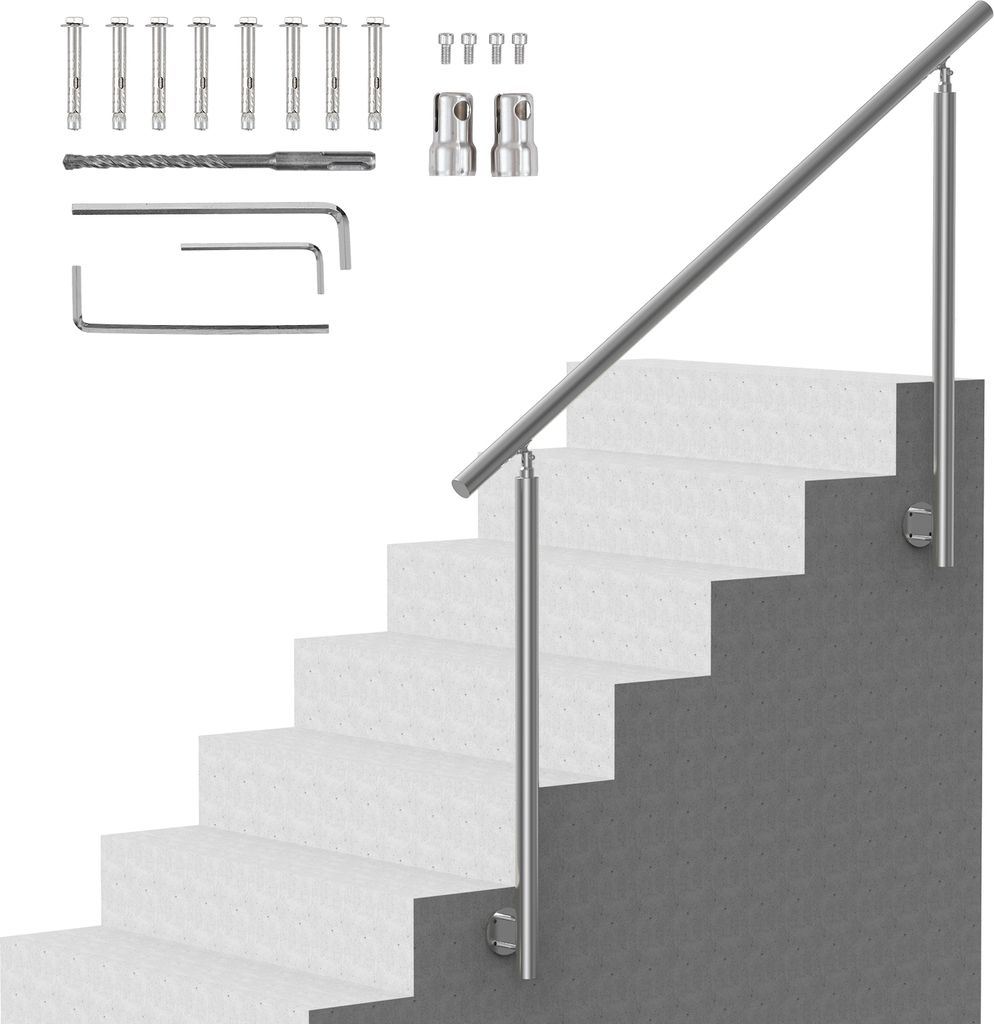 SucceBuy 59 Zoll/150 cm (L) Handläufe für Außentreppen. Treppengeländer-Set aus Edelstahl mit Montage. Doppelsäulen-Design für Senioren. Idea...