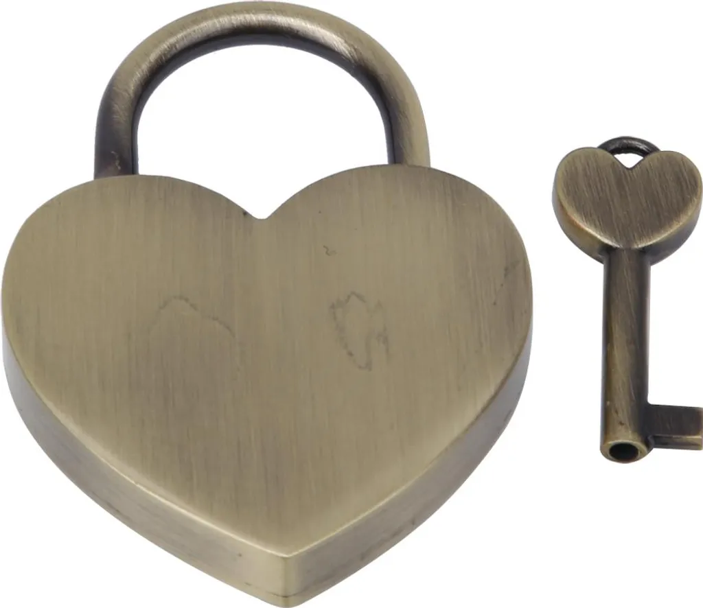 1 set di lucchetti a cuore in metallo vintage per l'artigianato domestico con chiave 45x59mmOro vecchio