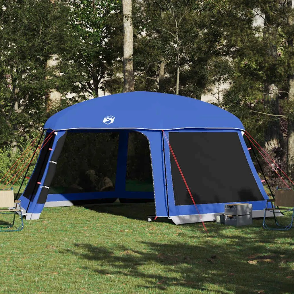 Abri de piscine dôme avec parois filet et toit amovible bleu 618x532 cm