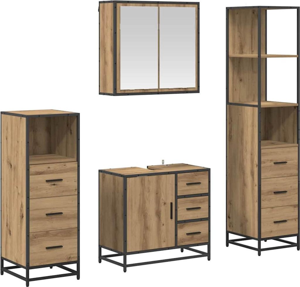Badezimmermöbel-Set mit Regal 4 pcs Artisan-Eiche Holzwerkstoff