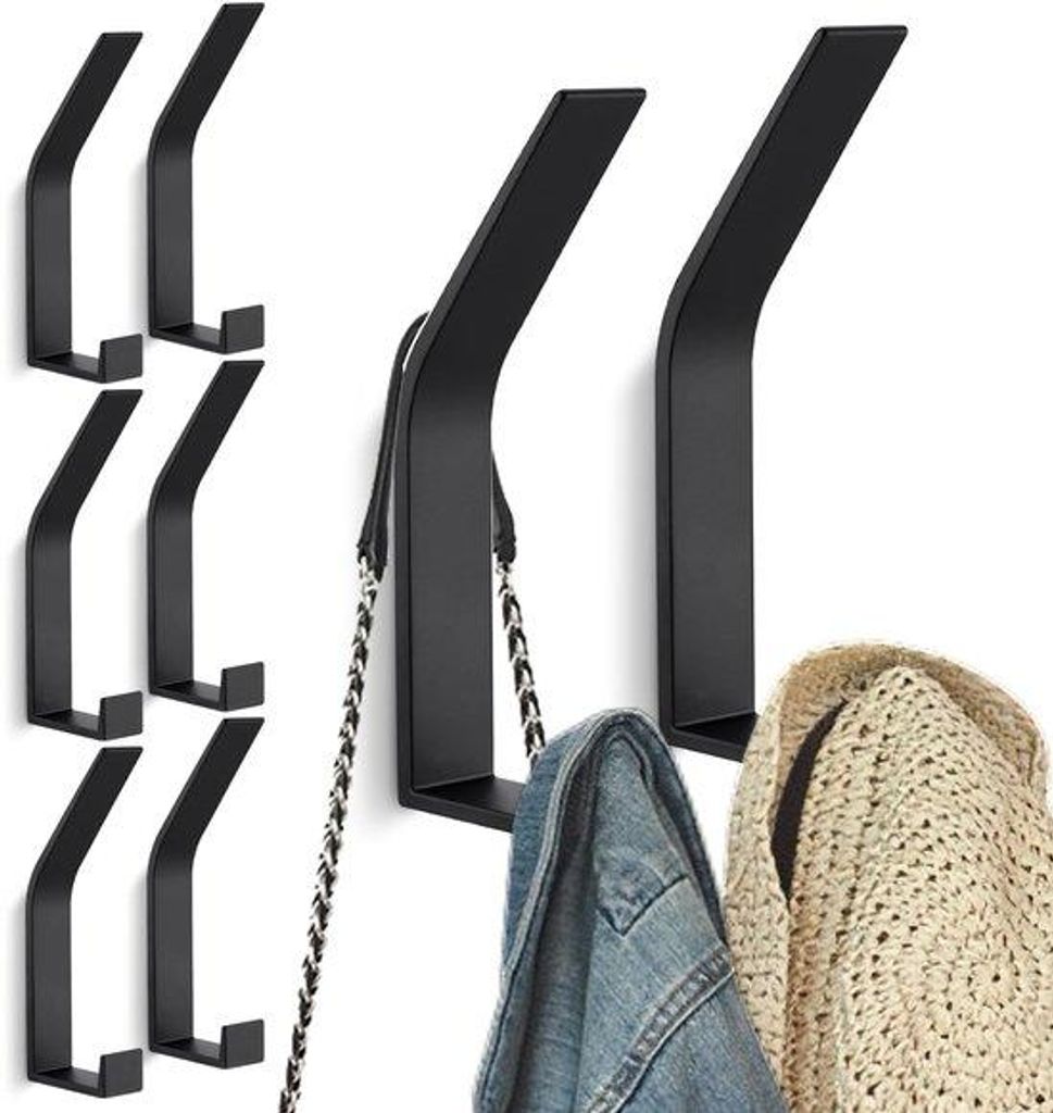 Schwarze Wandhaken 8 Stück, modern, unsichtbar, für Jacken, Mäntel