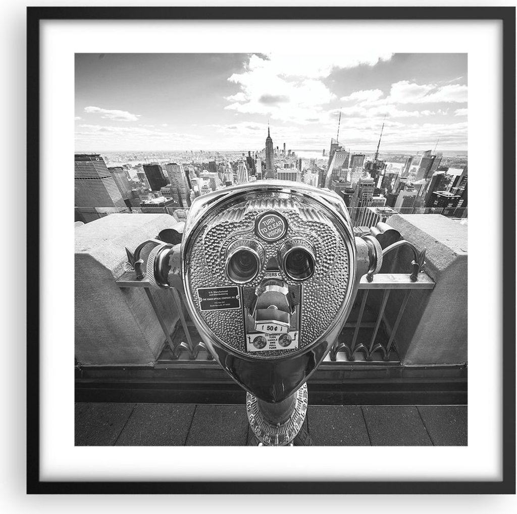 Gerahmtes Poster - Schwarzer Rahmen - Manhattan Fernglas Ansicht - 50x50 cm - Wand Bild - Wanddeko - Wandbilder - Wandposter - Bilderrahmen - Bilde...