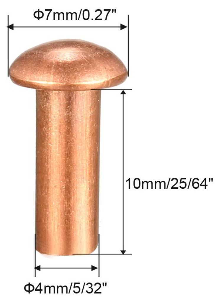 50 Stš¹ck 5/32" x 25/64" Rundkopf Kupfer N?gel Nieten Befestigungselemente