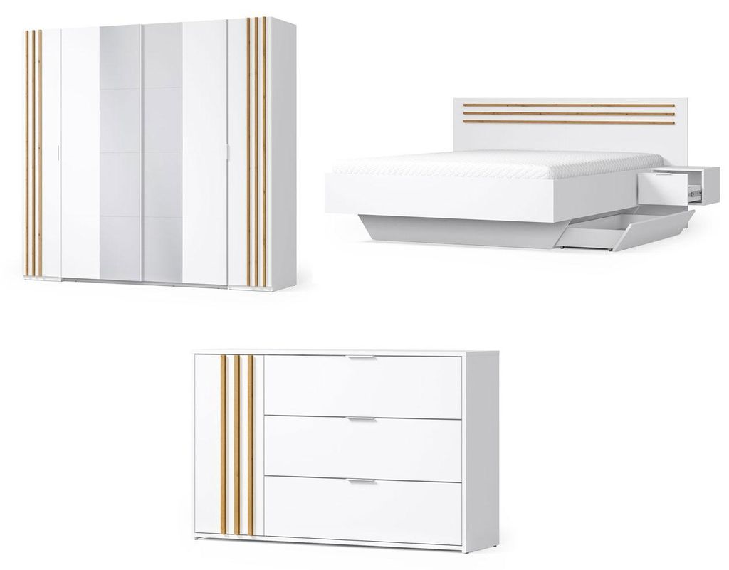 Schlafzimmer-Set komplett Florina Ausführung wählbar weiß / Eiche Artisan,ohne Holzlattenrahmen
