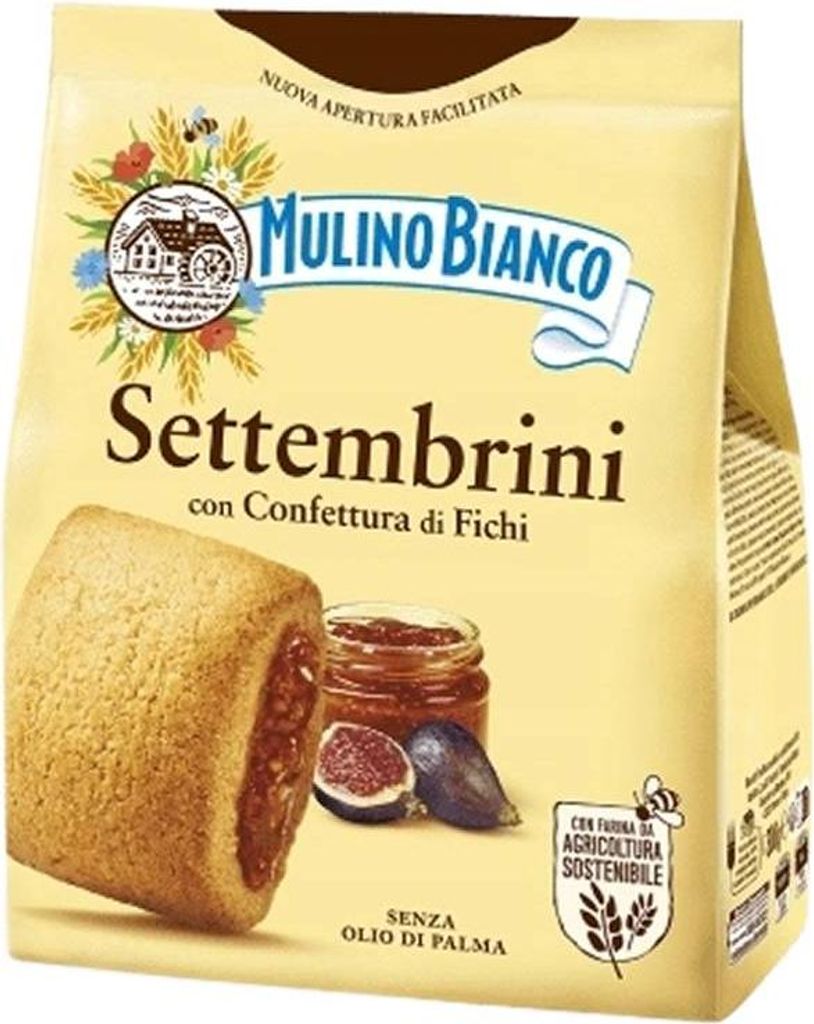 A product package for Mulino Bianco Settembrini cookies with fig jam.