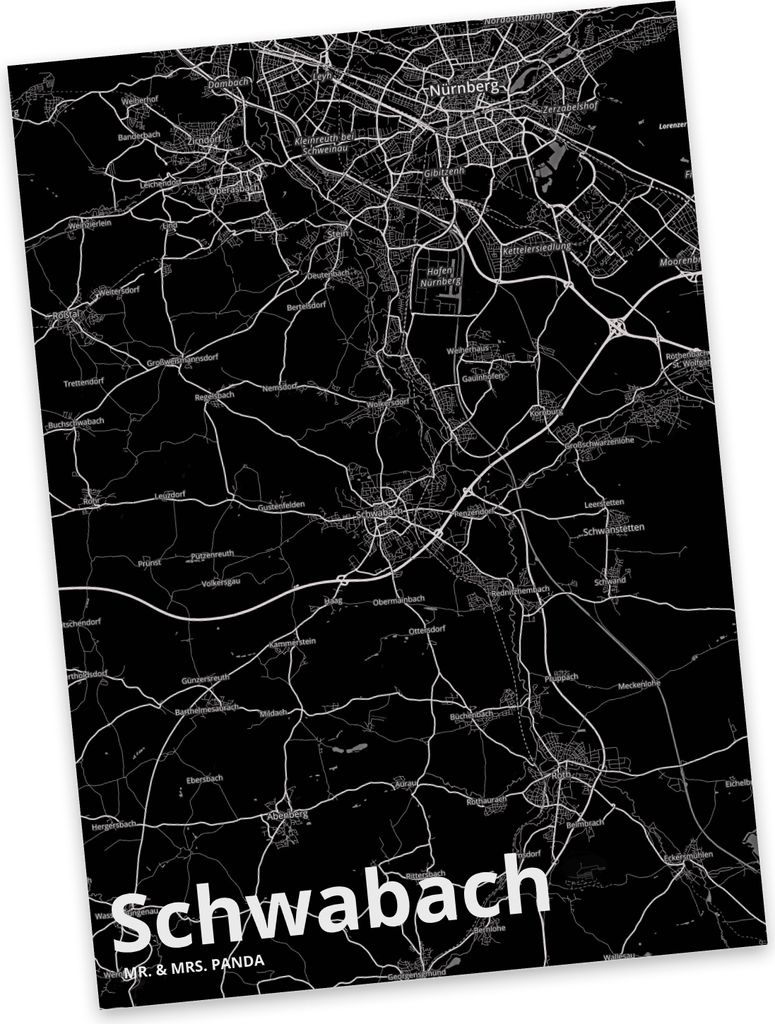 Mr. & Mrs. Panda Postkarte Schwabach - Geschenk, Postkarten, Grußkarte, Ansichtskarte, Stadt Dorf Karte Landkarte Map Stadtplan, Ansichtskarten, e...