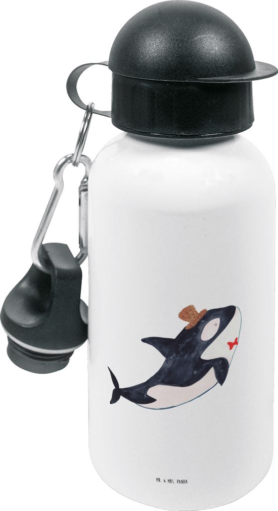 Mr. & Mrs. Panda Trinkflasche Orca Zylinder - Weiß - Geschenk, Narwal, Sportflasche, Glitter, Kita, Wasserflasche, Meer, Geburtstag, Kinder, Konfe...