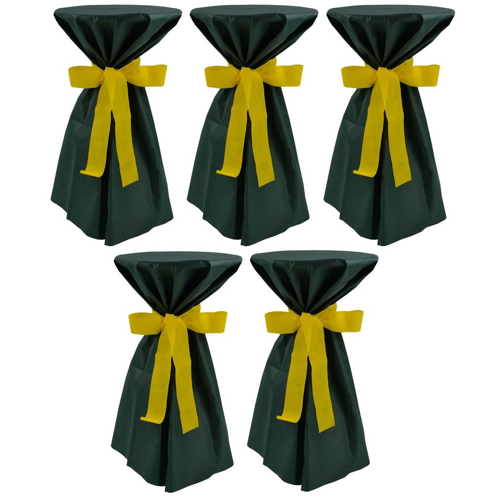 5 Stück Stehtischüberwürfe Sensalux, Überwurf grün Schleifenband gelb