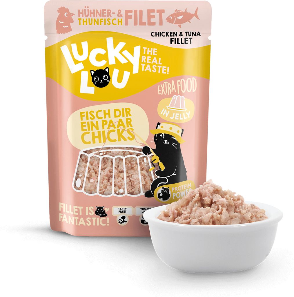 Lucky Lou Extrafood Thunfisch- & Hühnerfilet in Gelee Katzenfutter Katzennassfutter Ergänzungsfutter