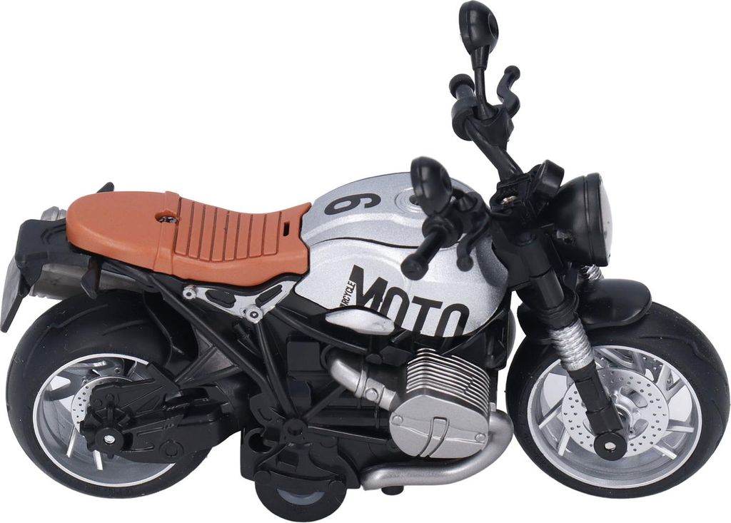 1:12 Zurückziehbares Motorrad-Spielzeug, cooles Retro-Spielzeug mit Beleuchtung für Kinder, Jungen, Splitterschwarz