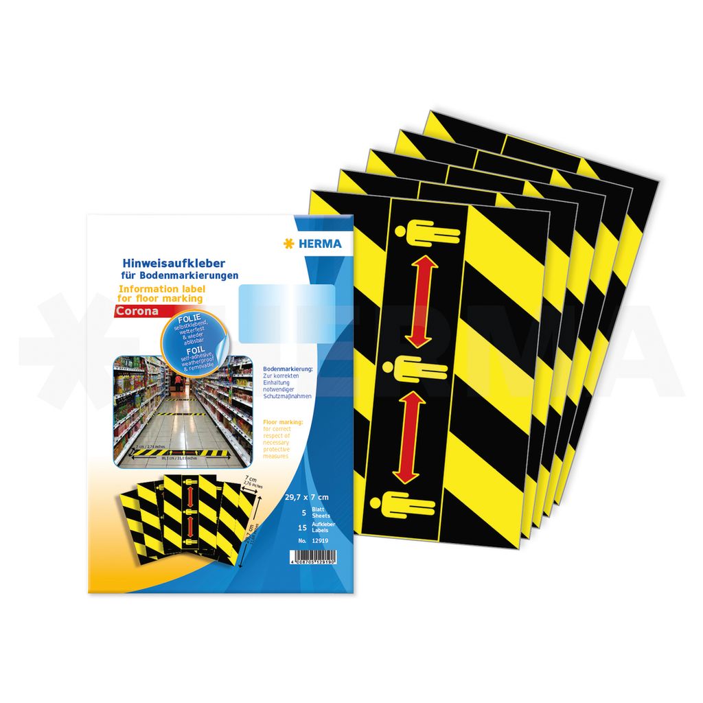 HERMA Hinweisetiketten Abstand schwarz/gelb Pict. 5Bl.