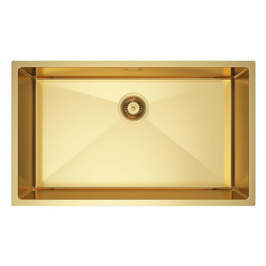 VBChome Küchenspüle 74×44 cm Edelstahl Goldfarbe ohne Abtropffläche 1 Becken Einbauspüle Tiefe 21 cm Mindestunterschrank 80 cm Unterbauspüle