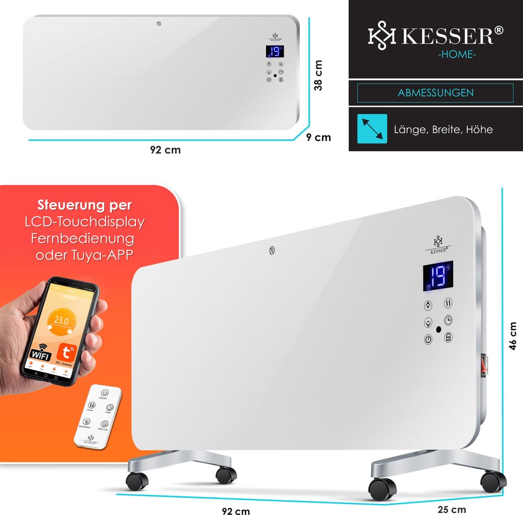 KESSER® Elektro Glasheizung Konvektor Elektroheizung Produktbild 8