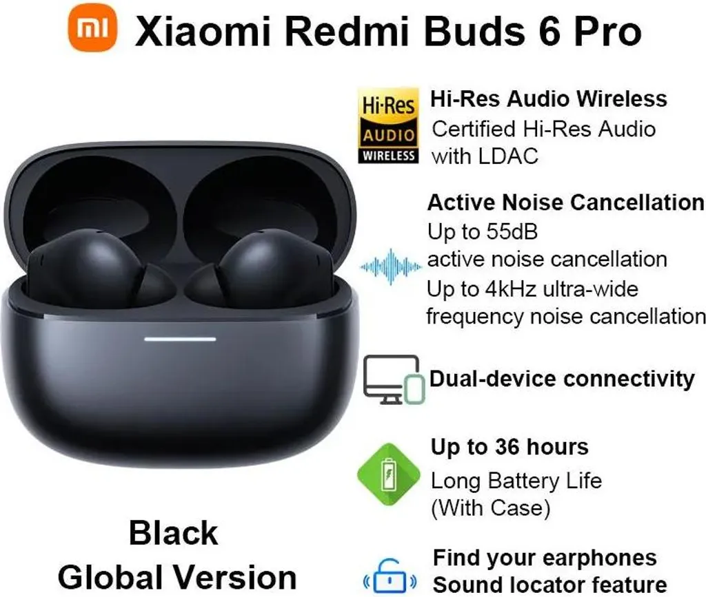 Buds 6 Pro Intra-auriculaires ANC 55dB et Hi-Res Audio Double Connexion