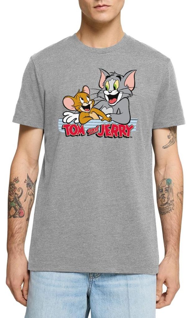 Spreadshirt Tom Und Jerry Fröhliche Freunde Männer Premium T-Shirt, L, Grau meliert