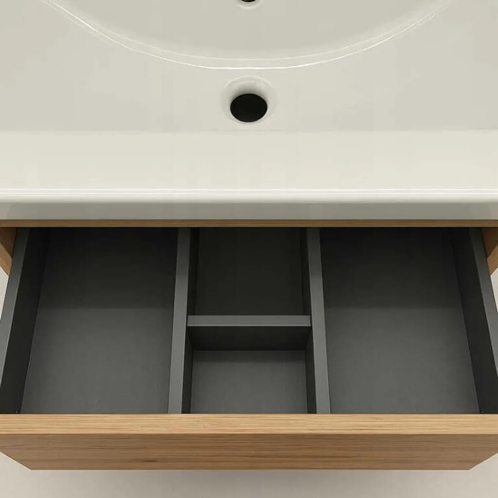 Meuble vasque robuste 80cm en Chêne : Solution contre désordre et bruits - 6